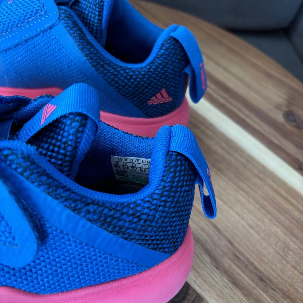Adidas FortaRun Blue Pink Hook and Loop Kids Sneakers Low Top Mesh Shoes size 10